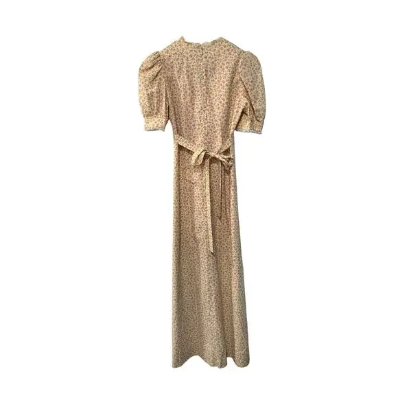 Vintage Cottagecore XS Puff Shoulder Prairie Dress Liberty Floral Butter Yellow - Picture 5 of 12